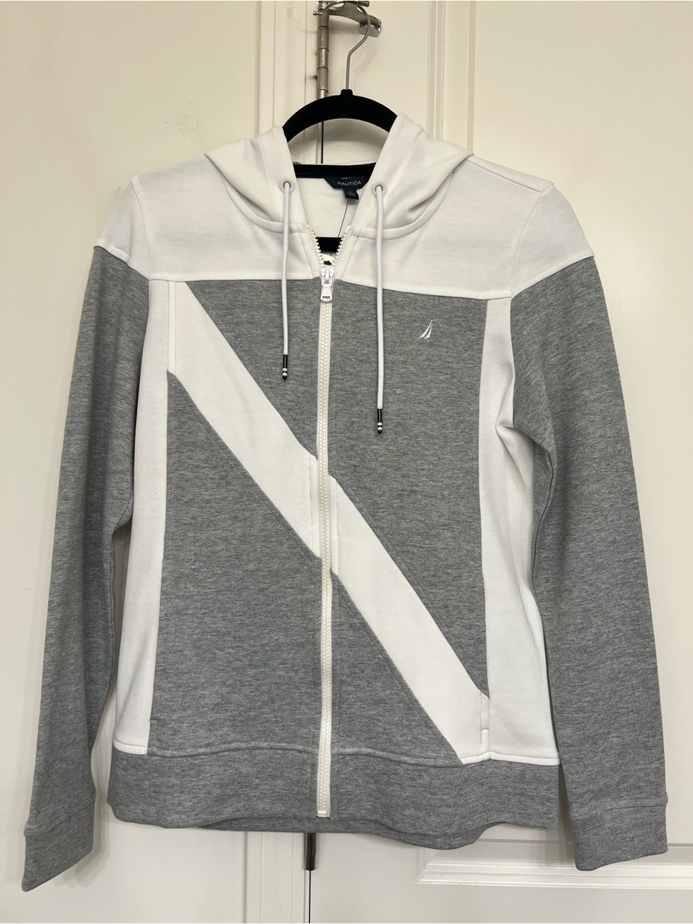Nautica White & Gray Diagonal Panel Zip Hoodie